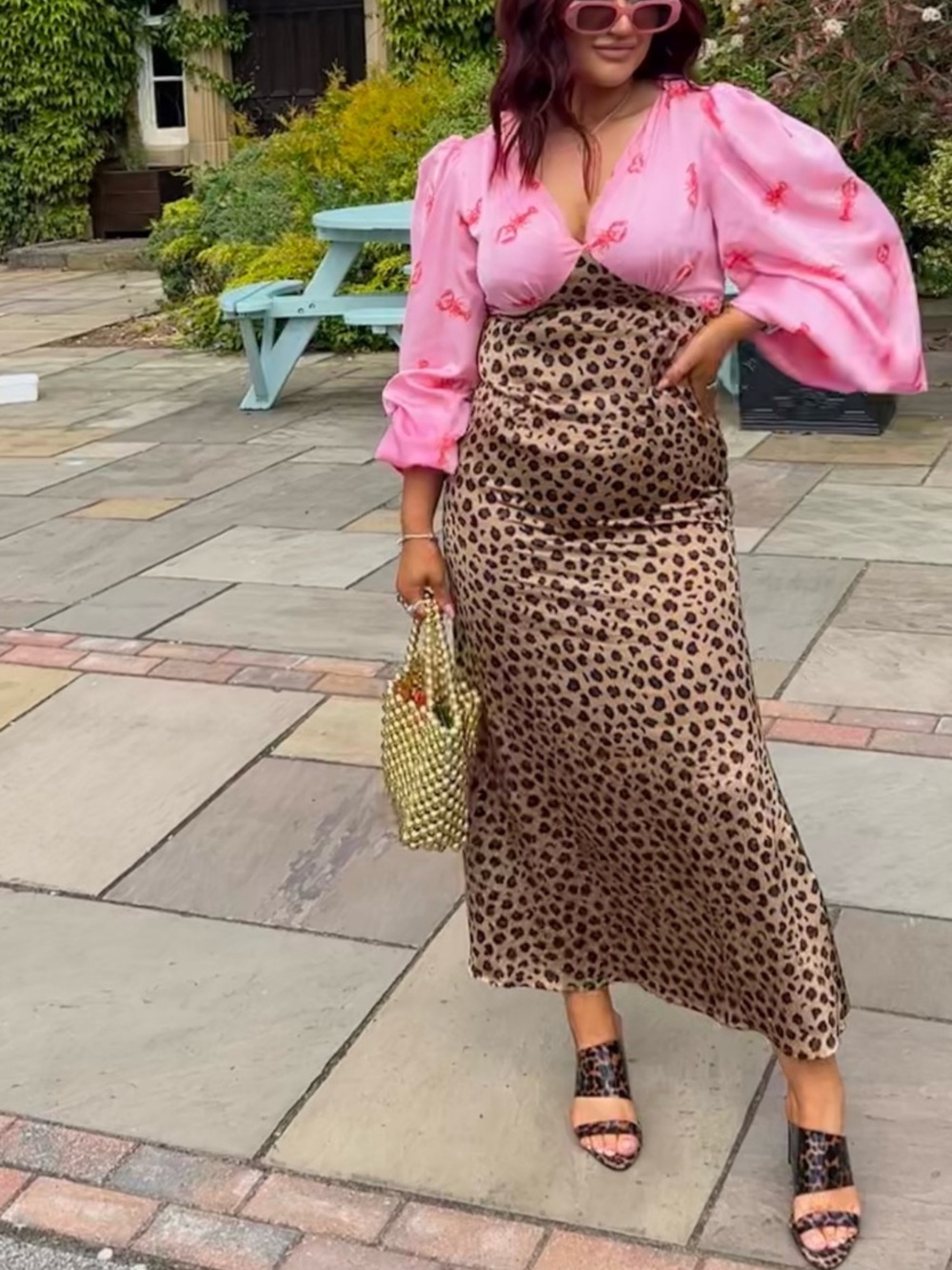 Never Fully Dressed Pink Blouse & Brown Leopard Maxi Skirt Ensemble